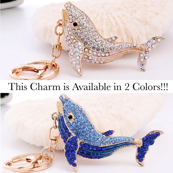 Blue and Gold Crystal Whale Keychain Charm - Picture 15 of 16